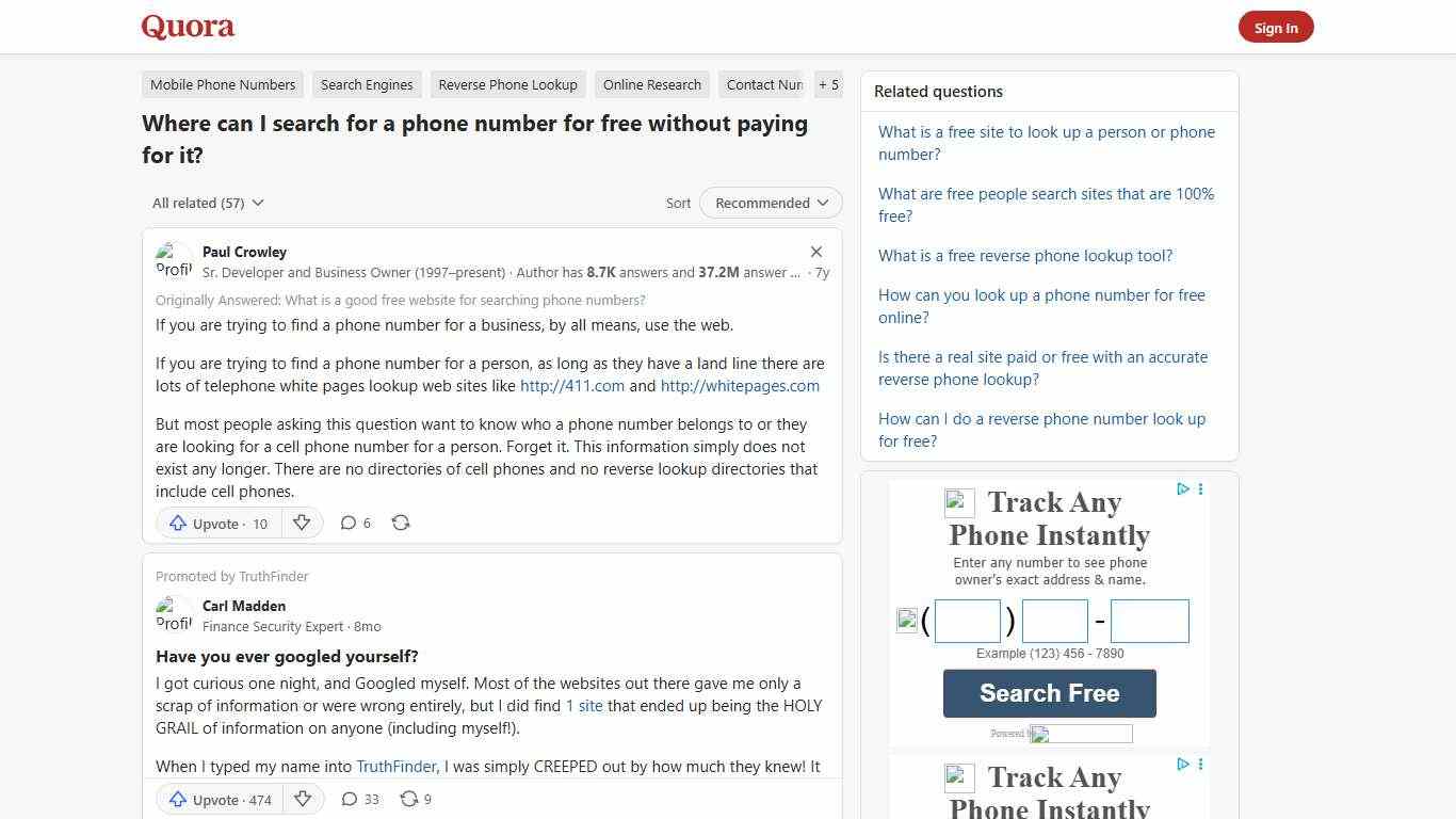Where can I search for a phone number for free without paying for it? - Quora